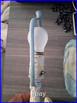 Antique Art Nouveau Boudoir Lamp 4 Sides Slag Glass Lamp Shade Side Table Light