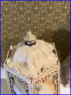 Antique Art Nouveau Boudoir Lamp 6 Sides Slag Glass Lamp Shade Side Table Light