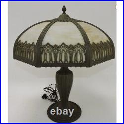 Antique Art Nouveau Bradley and Hubbard Panel glass table lamp, 22h