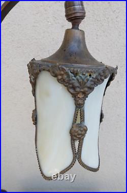 Antique Art Nouveau Bridge Arm Table Lamp Arts & Crafts Cream Slag Glass Shade