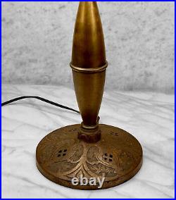 Antique Art Nouveau Caramel Slag Glass & Brass 8-Panel Table Lamp