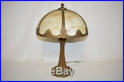 Antique Art Nouveau Carmel Six Slag Glass Panel Lamp