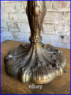 Antique Art Nouveau Cast Metal Bronze Double Cluster Slag Glass Lamp Base