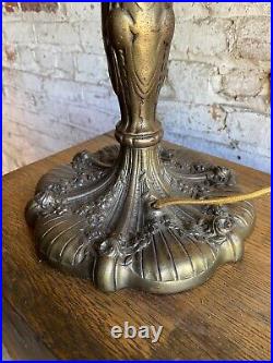 Antique Art Nouveau Cast Metal Bronze Double Cluster Slag Glass Lamp Base