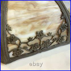 Antique Art Nouveau Cast Metal Slag Hanging Swag Lamp Shade Caramel Glass Panels