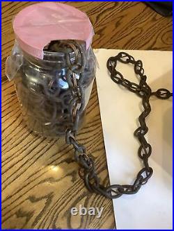 Antique Art Nouveau Cast Metal Slag Hanging Swag Lamp Shade Caramel Glass Panels
