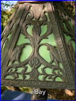 Antique Art Nouveau Cherub Lead Slag Stained Tiffany Glass Table Lamp RARE m17