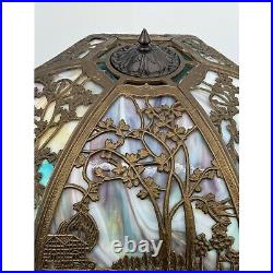 Antique Art Nouveau Cotton Candy Pink Blue Slag Glass Miller Panel Lamp