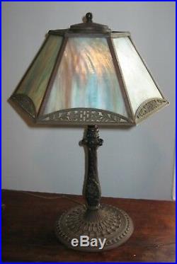 Antique Art Nouveau Deco Stained Slag Glass Lamp
