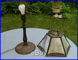 Antique Art Nouveau Deco Stained Slag Glass Lamp