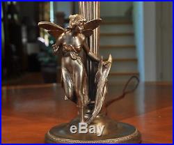 Antique Art Nouveau Figural Winged Lady Slag Glass Lamp Fairy