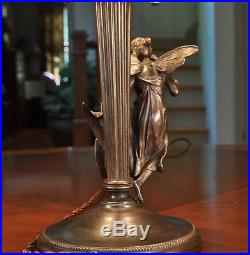 Antique Art Nouveau Figural Winged Lady Slag Glass Lamp Fairy