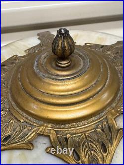 Antique Art Nouveau Floral Slag Glass Bent Lamp B and H Era
