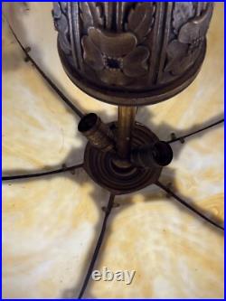 Antique Art Nouveau Floral Slag Glass Bent Lamp B and H Era