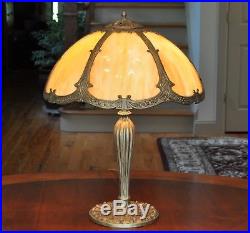 Antique Art Nouveau Gold Finish Slag Glass Lamp