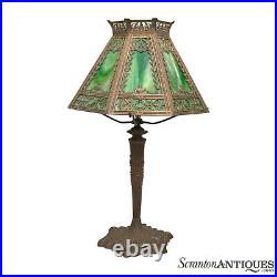 Antique Art Nouveau Green Slag Glass Table Lamp