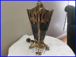 Antique Art Nouveau Jugendstil Secessionist Slag Glass Figural Lamp Brass