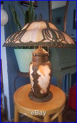 Antique Art Nouveau Lamp Slag Glass Shade Handel Tiffany Era for Repair
