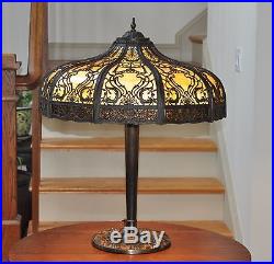 Antique Art Nouveau Large 20 Panel Slag Glass Lamp Bradley Hubbard Arts & Crafts