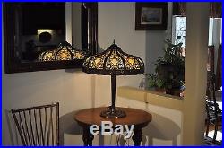 Antique Art Nouveau Large 20 Panel Slag Glass Lamp Bradley Hubbard Arts & Crafts
