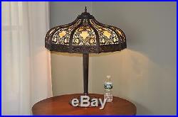 Antique Art Nouveau Large 20 Panel Slag Glass Lamp Bradley Hubbard Arts & Crafts