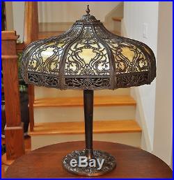 Antique Art Nouveau Large 20 Panel Slag Glass Lamp Bradley Hubbard Handel Style