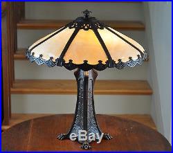 Antique Art Nouveau Large 8 Panel Slag Glass Lamp