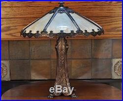 Antique Art Nouveau Large 8 Panel Slag Glass Lamp