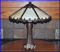 Antique Art Nouveau Large 8 Panel Slag Glass Lamp