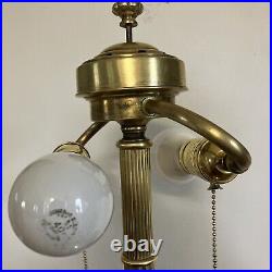 Antique Art Nouveau Leaded Slag Glass Shade Lamp Base