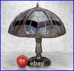 Antique Art Nouveau Leaded Slag Glass Shade Table Lamp