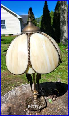 Antique Art Nouveau Lotus Shape Slag Glass Table Lamp 25.5 by14