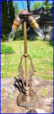 Antique Art Nouveau Lotus Shape Slag Glass Table Lamp 25.5 by14