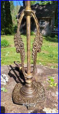 Antique Art Nouveau Lotus Shape Slag Glass Table Lamp 25.5 by14