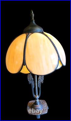 Antique Art Nouveau Lotus Shape Slag Glass Table Lamp 25.5 by14