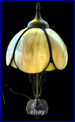 Antique Art Nouveau Lotus Shape Slag Glass Table Lamp 25.5 by14