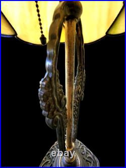 Antique Art Nouveau Lotus Shape Slag Glass Table Lamp 25.5 by14