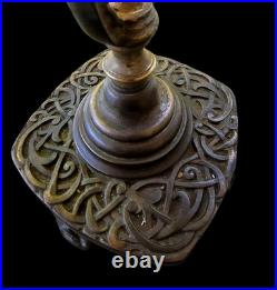 Antique Art Nouveau Lotus Shape Slag Glass Table Lamp 25.5 by14