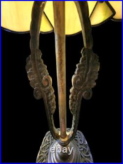 Antique Art Nouveau Lotus Shape Slag Glass Table Lamp 25.5 by14