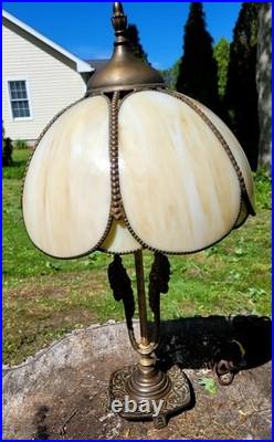 Antique Art Nouveau Lotus Shape Slag Glass Table Lamp 25.5 by14