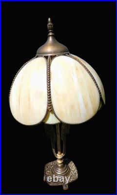 Antique Art Nouveau Lotus Shape Slag Glass Table Lamp 25.5 by14