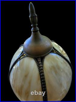 Antique Art Nouveau Lotus Shape Slag Glass Table Lamp 25.5 by14