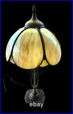 Antique Art Nouveau Lotus Shape Slag Glass Table Lamp 25.5 by14