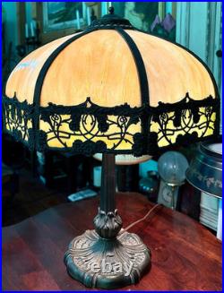 Antique Art Nouveau Miller Bent-panel Slag Glass Table Lamp Early 20th Century