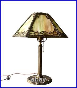 Antique Art Nouveau Miller Lamp Co. 6 Panel Slag Glass Lamp Signed C1920