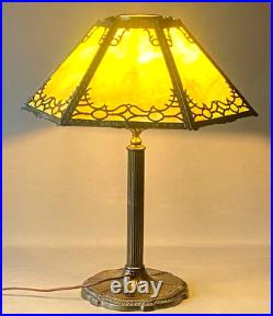 Antique Art Nouveau Miller Lamp Co. 6 Panel Slag Glass Lamp Signed C1920