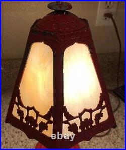 Antique Art Nouveau Ornate Cast Metal Boudoir Lamp With Caramel Slag Glass