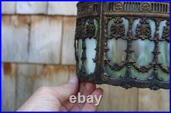 Antique Art Nouveau Ornate Slag Glass Round Shade Pendant Ceiling Light Fixture