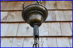 Antique Art Nouveau Ornate Slag Glass Round Shade Pendant Ceiling Light Fixture