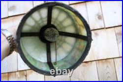 Antique Art Nouveau Ornate Slag Glass Round Shade Pendant Ceiling Light Fixture